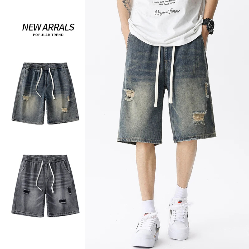 Men'S Shoes With Jeans - Pantaloncini di jeans sottili estivi da