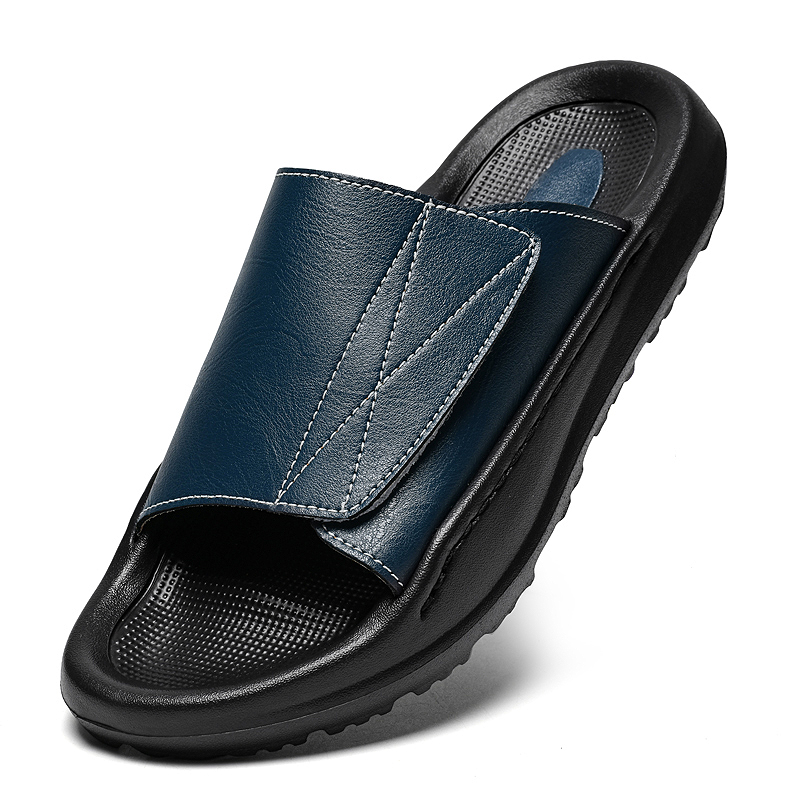 Men'S Shoes With Velcro - Ciabatte in Pelle Easy-top per Uomo,
