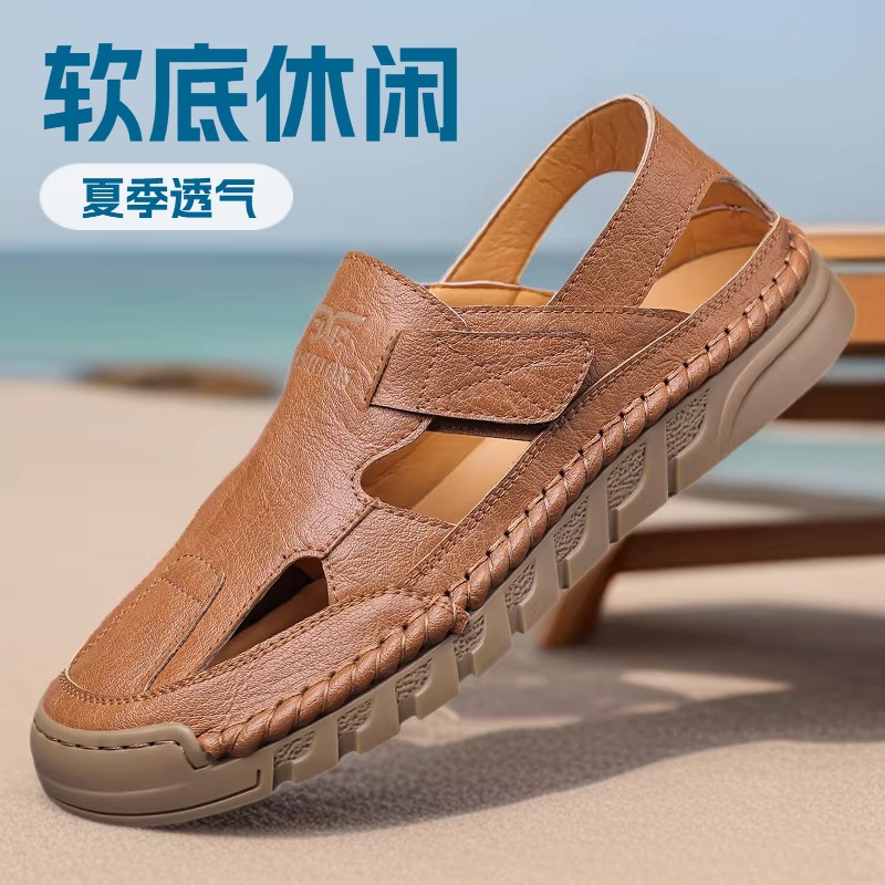 Men'S Shoes With Velcro - Sandali estivi da uomo in pelle